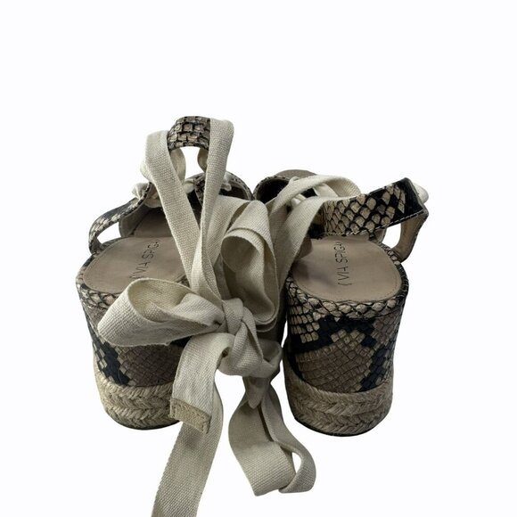 Via Spiga Snakeskin‎ Espadrille Wedge Sandals Womens Size 8 Beige & Black Canvas - Picture 5 of 7